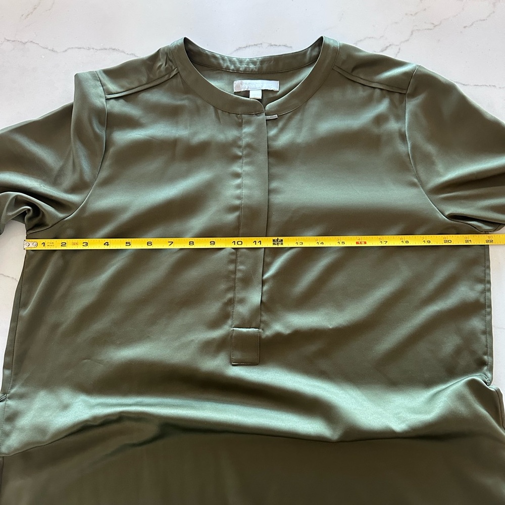 Banana Republic Satin Silky Belted Career Midi Shirt Dress Olive Green 14 - Picture 9 of 16